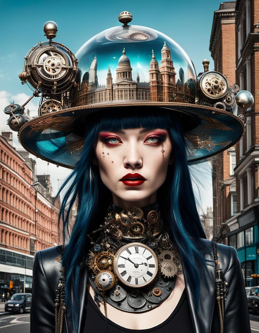 Surrealist Punk Girl in Baz Luhrmann Style, London Street Ba...