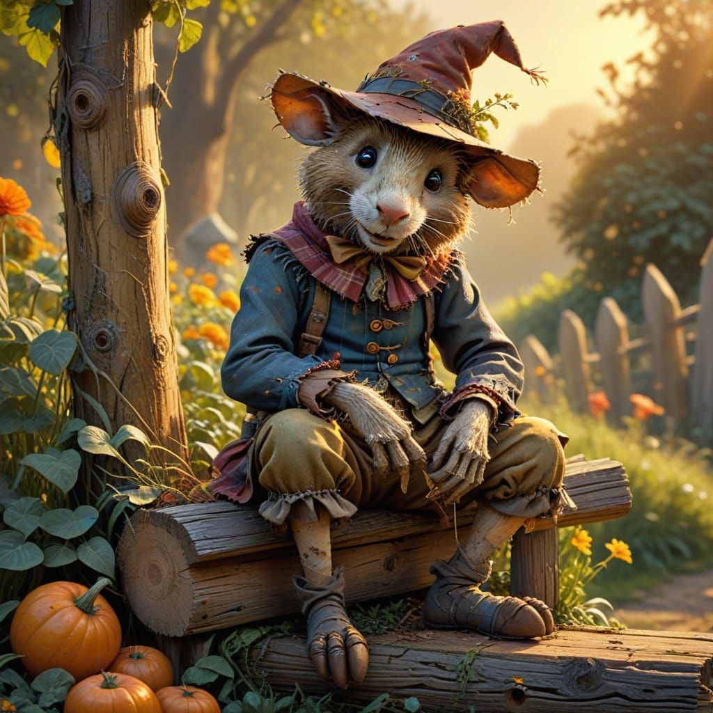 Drunken Scarecrow with Rat in Golden Hour
