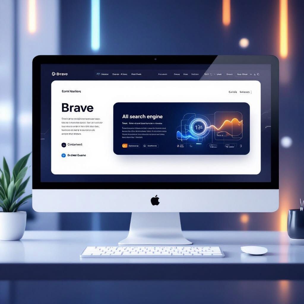 Brave Browser AI Search Engine on Futuristic Monitor