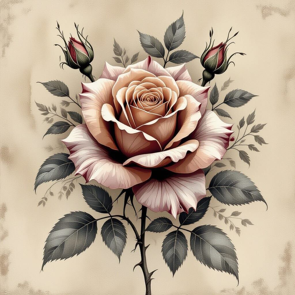 Gothic Rose Entwined in Frost, Sepia Tones