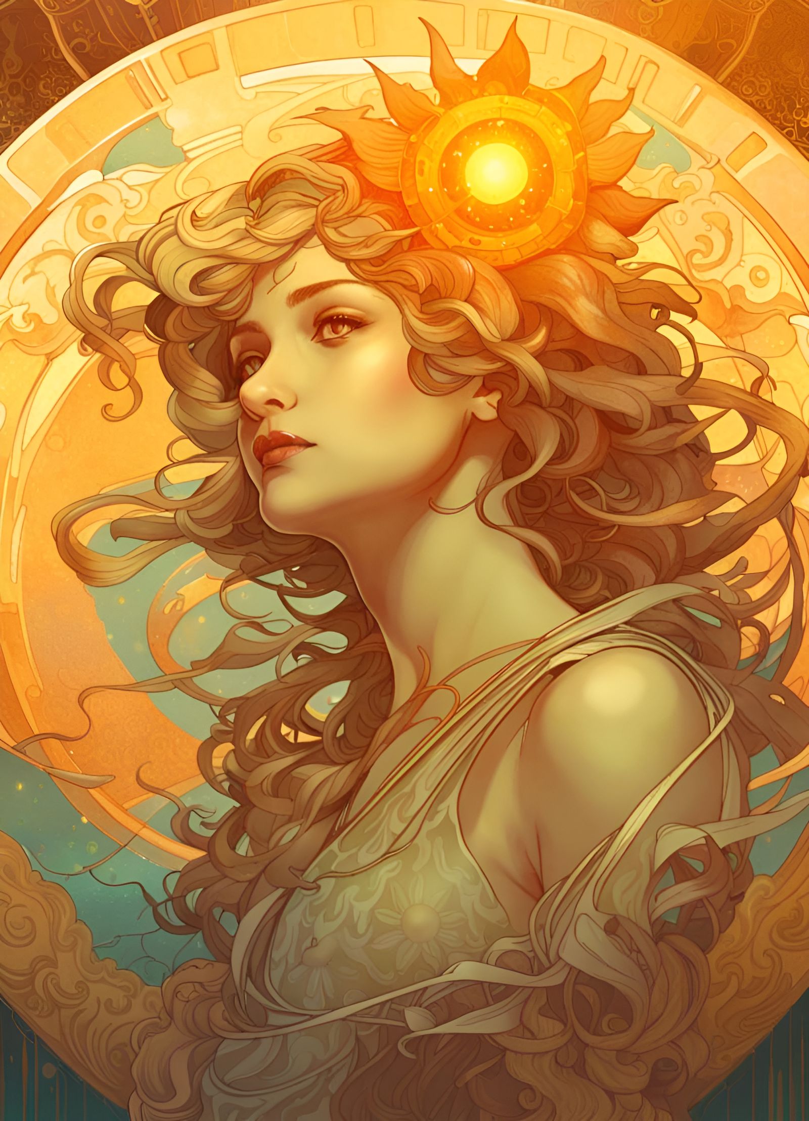 Sun God in Art Nouveau Style