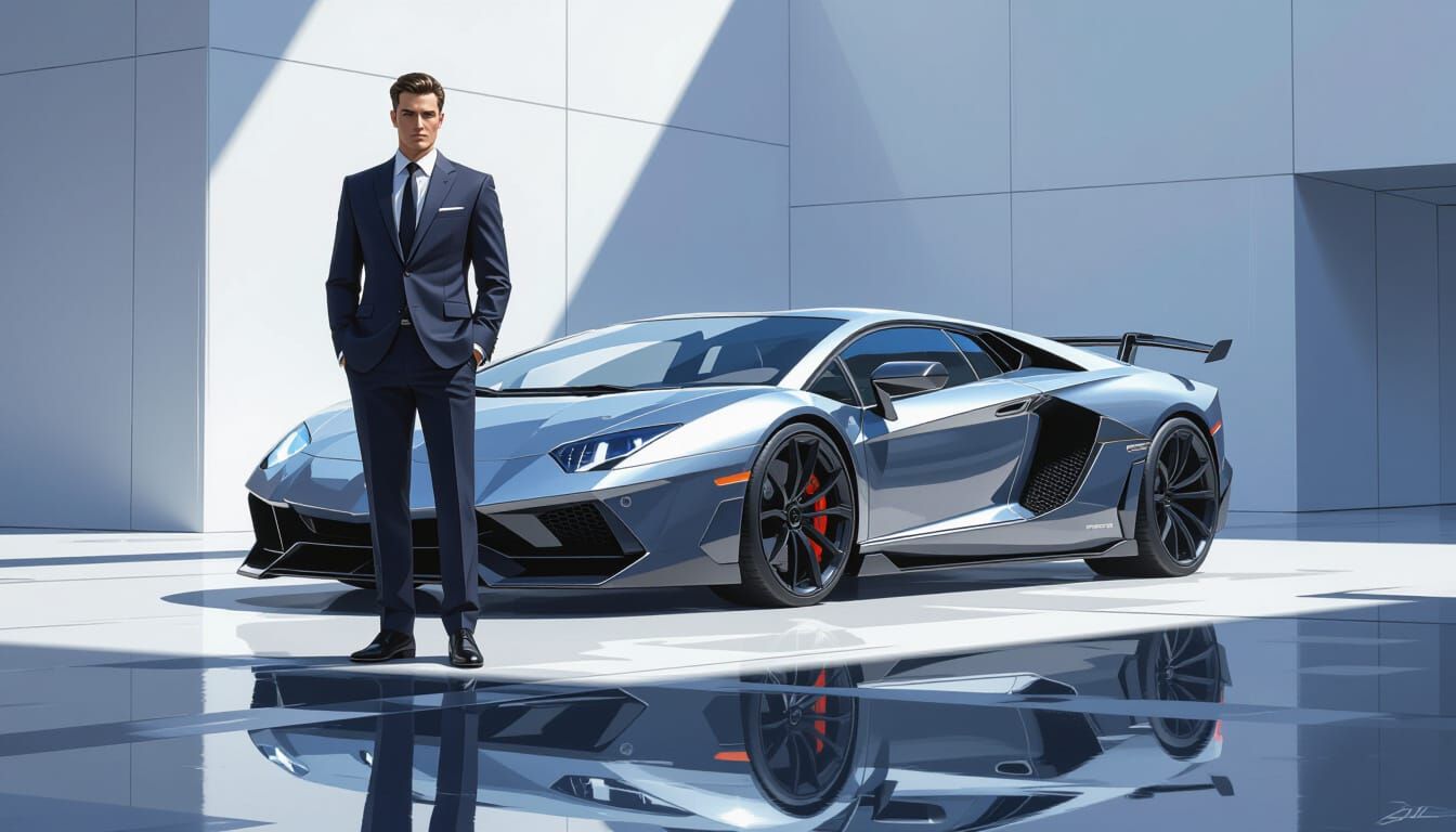 Monochrome Lamborghini in Futuristic Urban Style