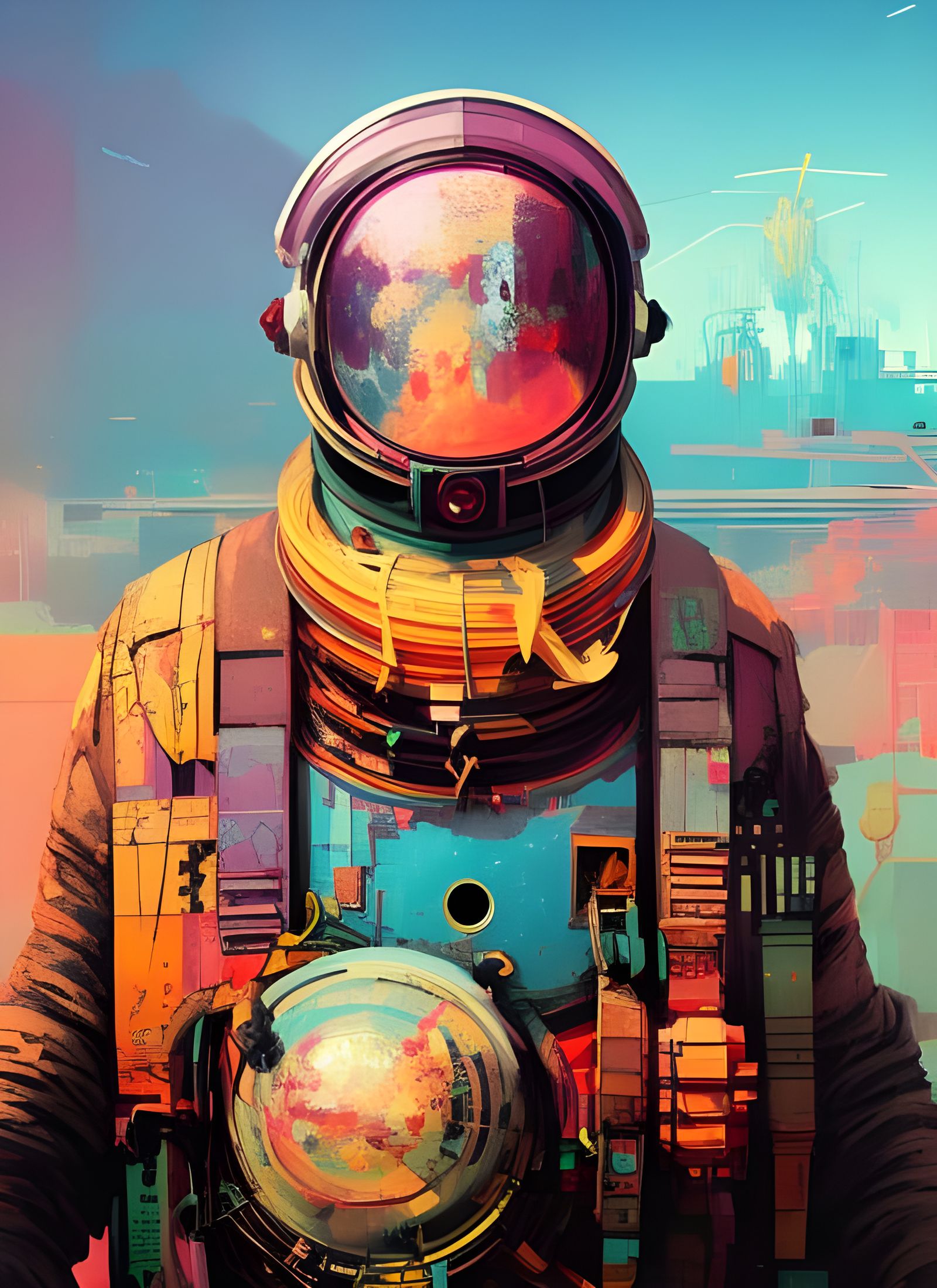 Atompunk Pilot in Retro-Futuristic Space Station