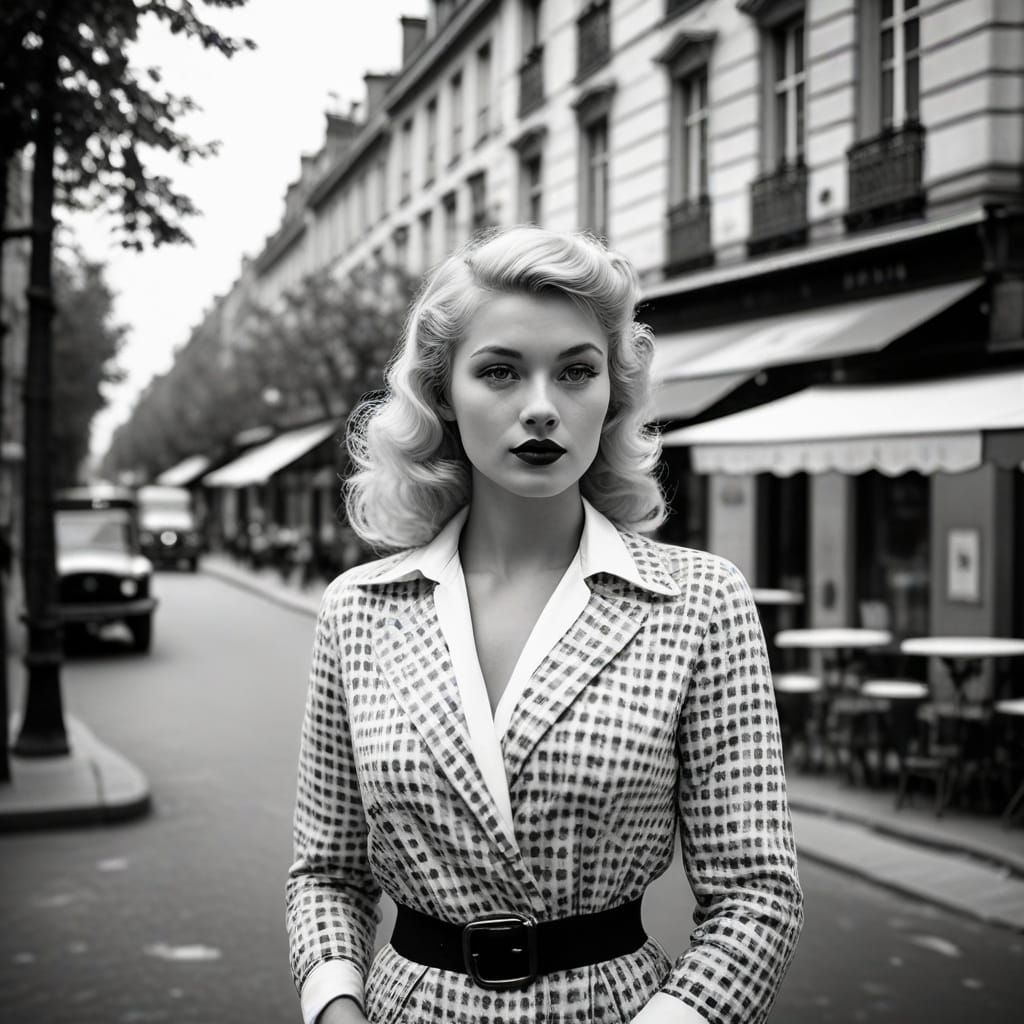 1920s Pinup Blonde in Paris: Black and White Photo