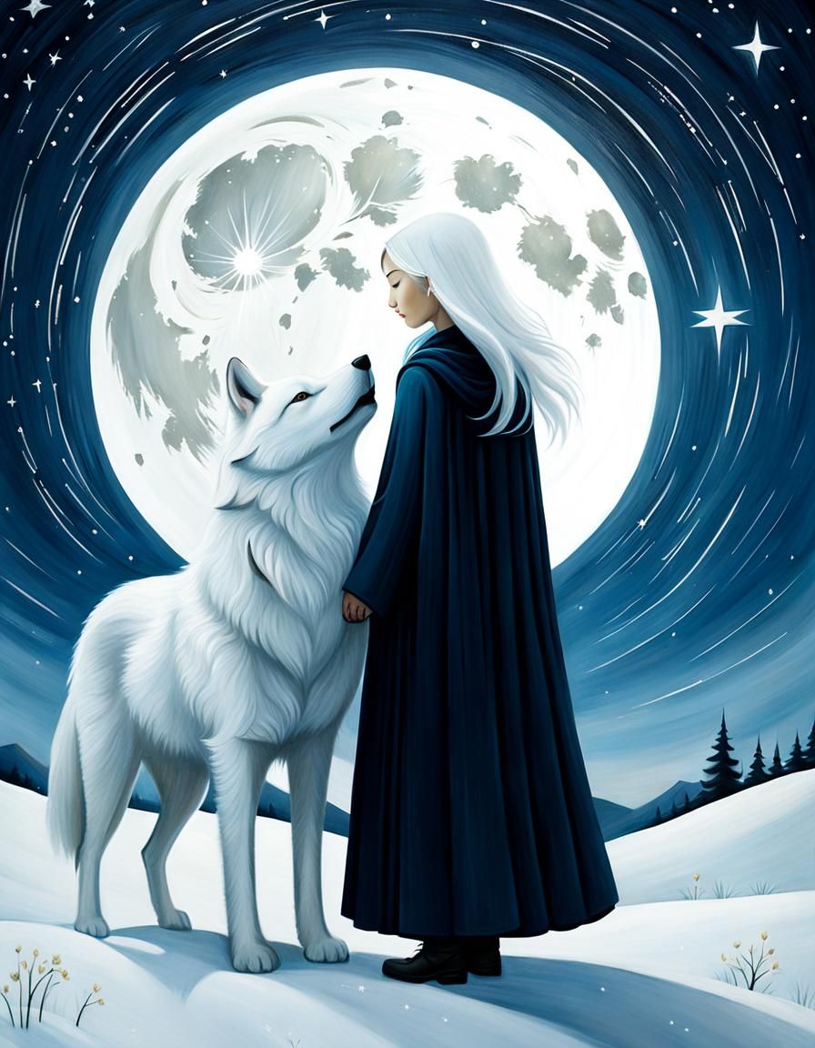 Moonlit Wolf in Vibrant Watercolor Style