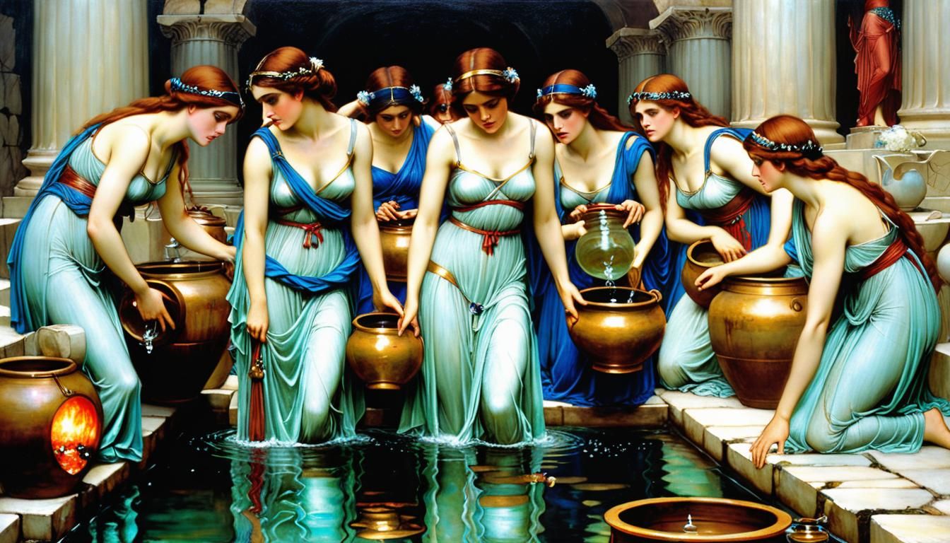 The Danaides - condemned in the underworld to eternally fill a bottomless vessel