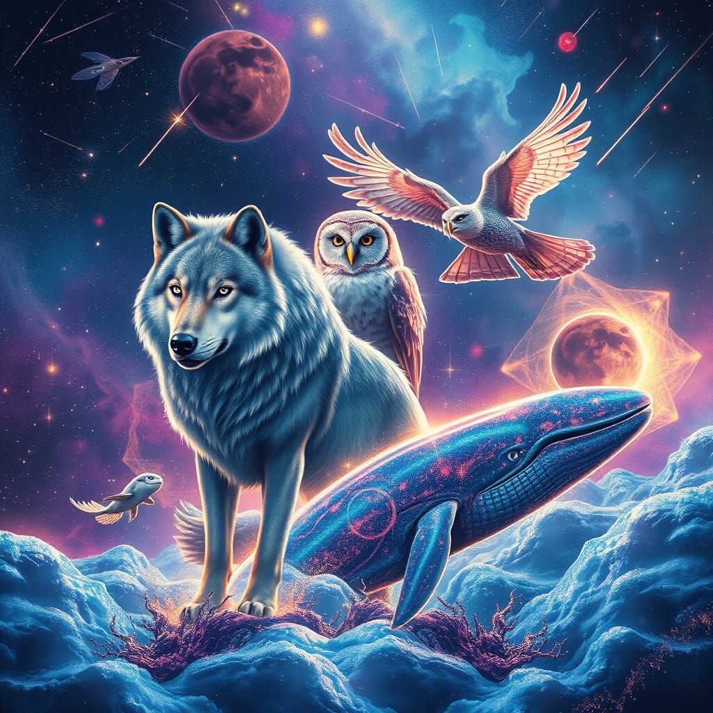 Cosmic Wonderland: Dreamlike Animals in Celestial Harmony