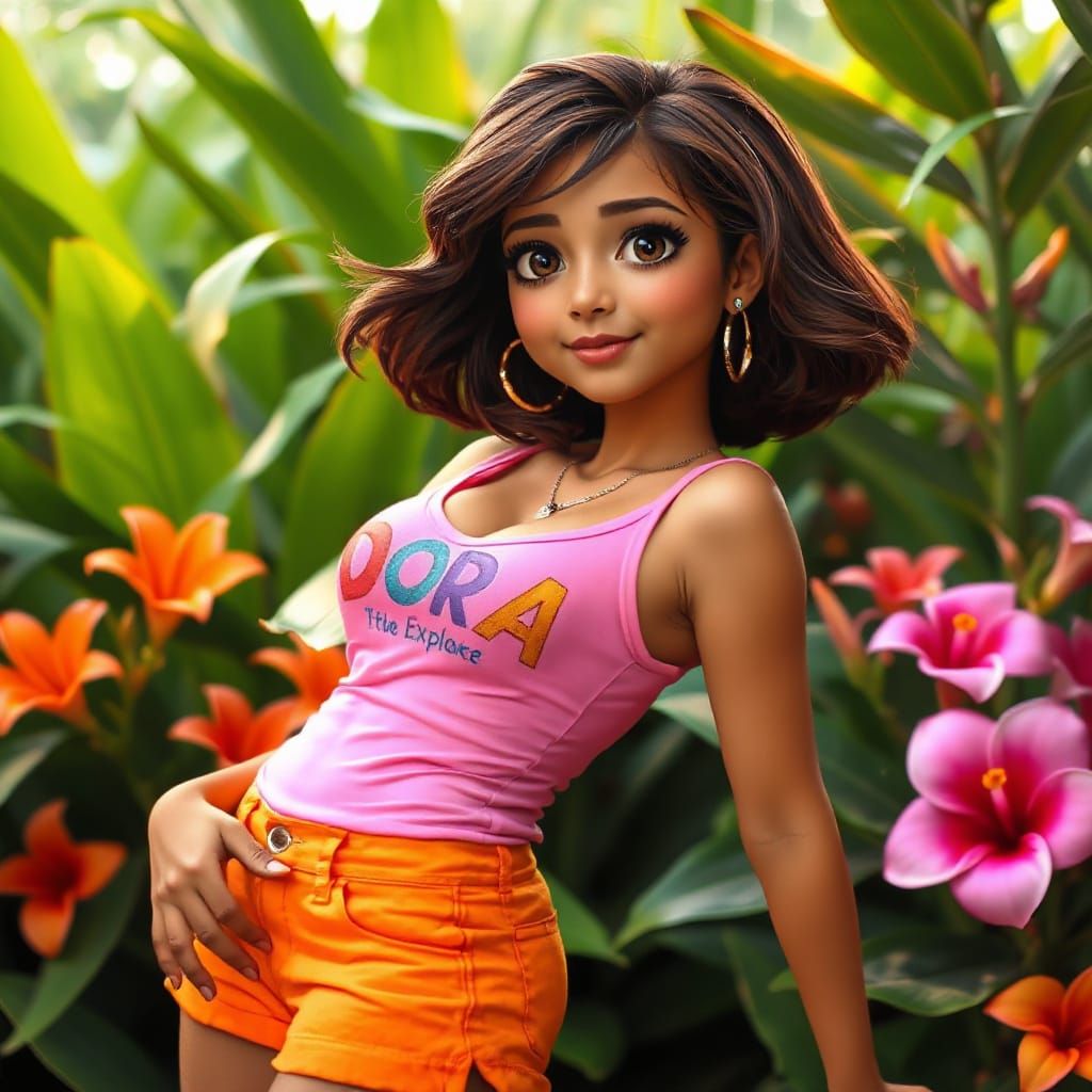Sensual Grown-Up Dora in Tropical Setting