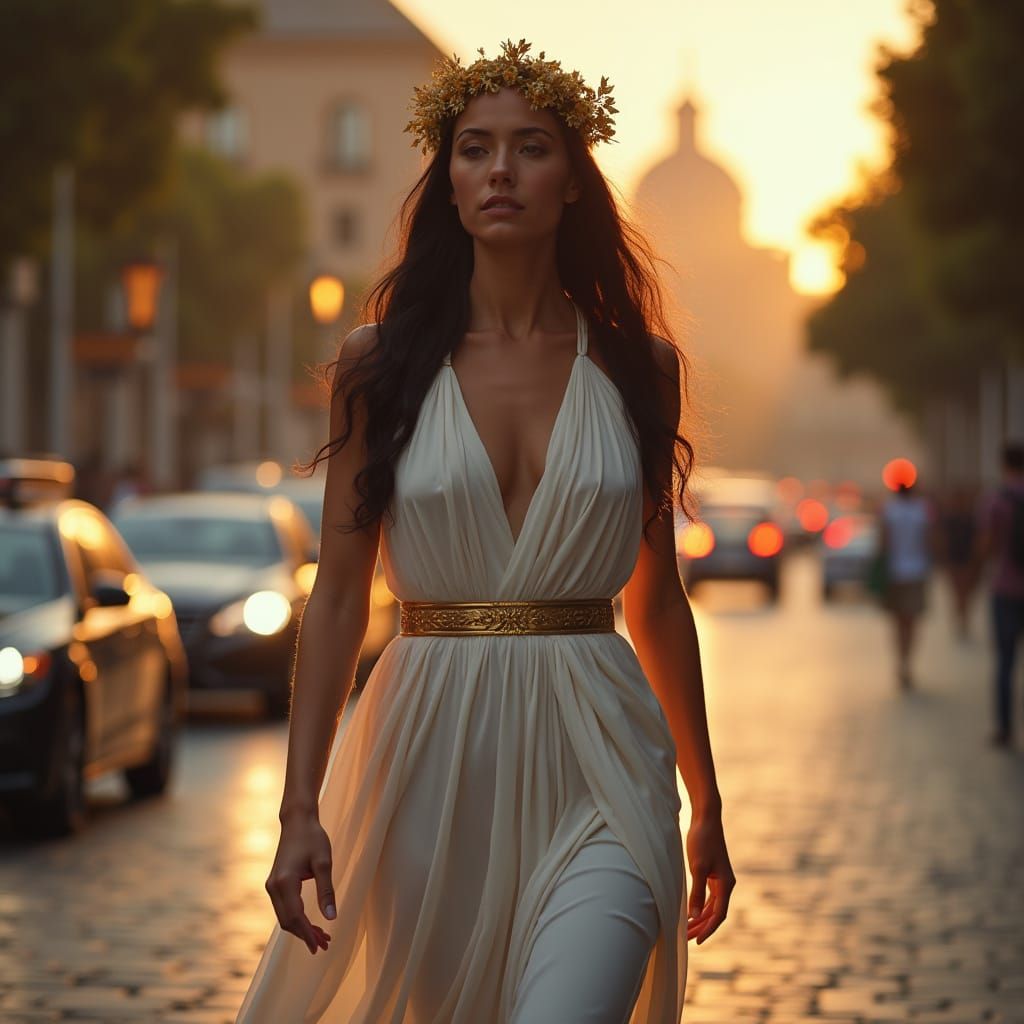 Athena Walks Through Modern Rome