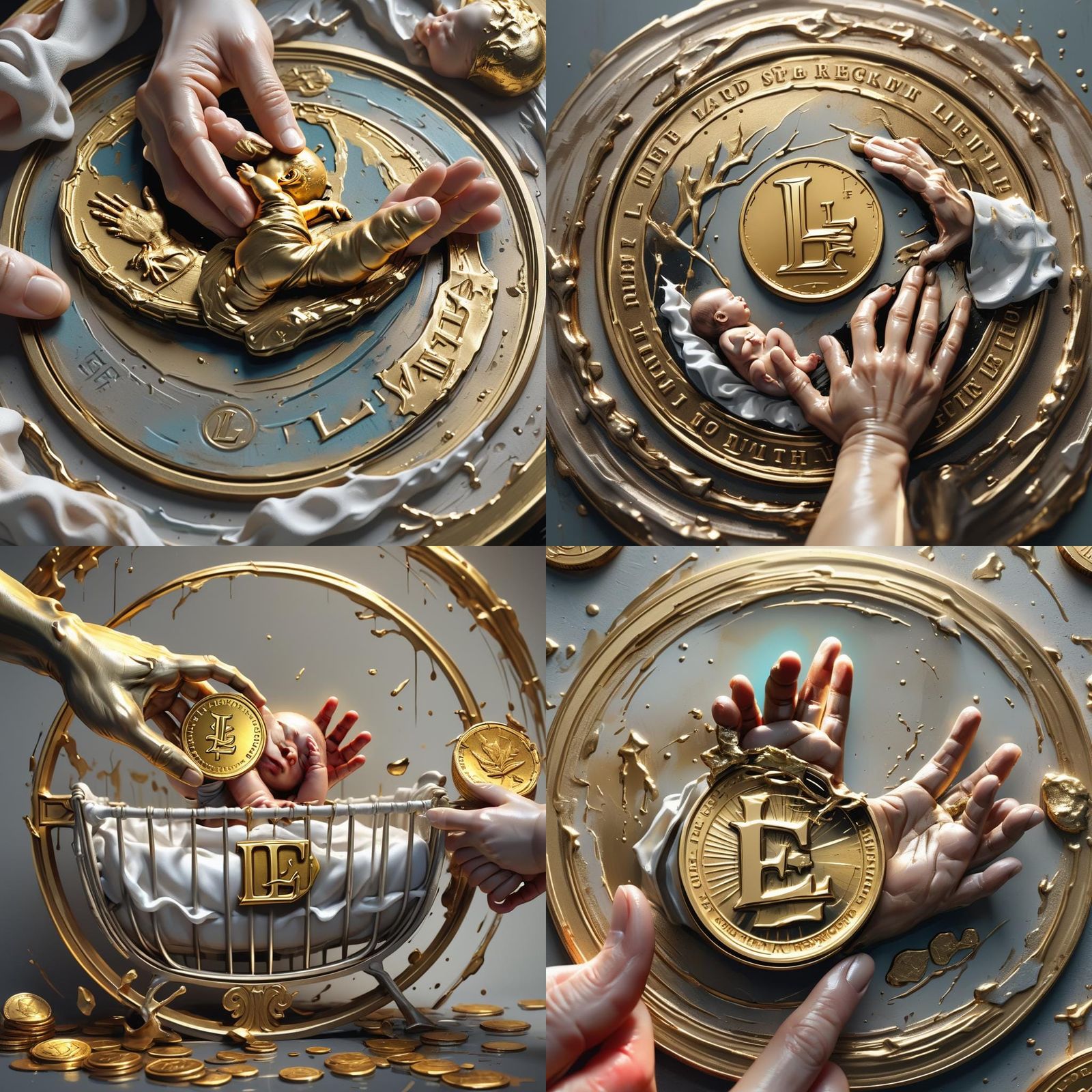 Surreal Logo Passes From Withered Hand to Baby in Crib