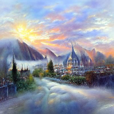 Ethereal Gondolin Sunrise in Whimsical Fantasy Style