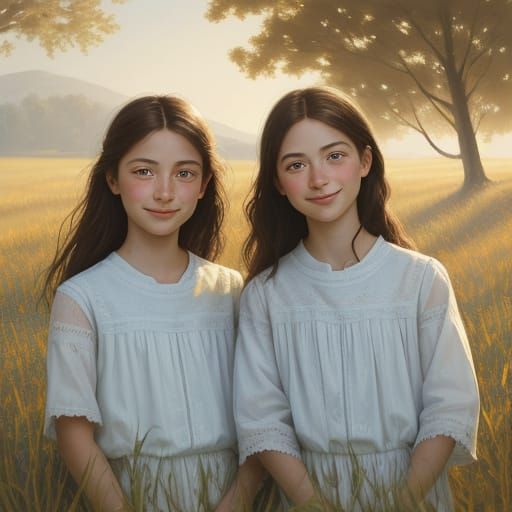 Two Children Smiling in Sun-Drenched Meadow