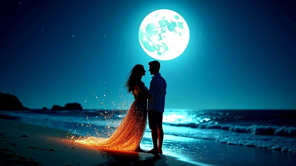 Magical Moonlit Beach Double Exposure