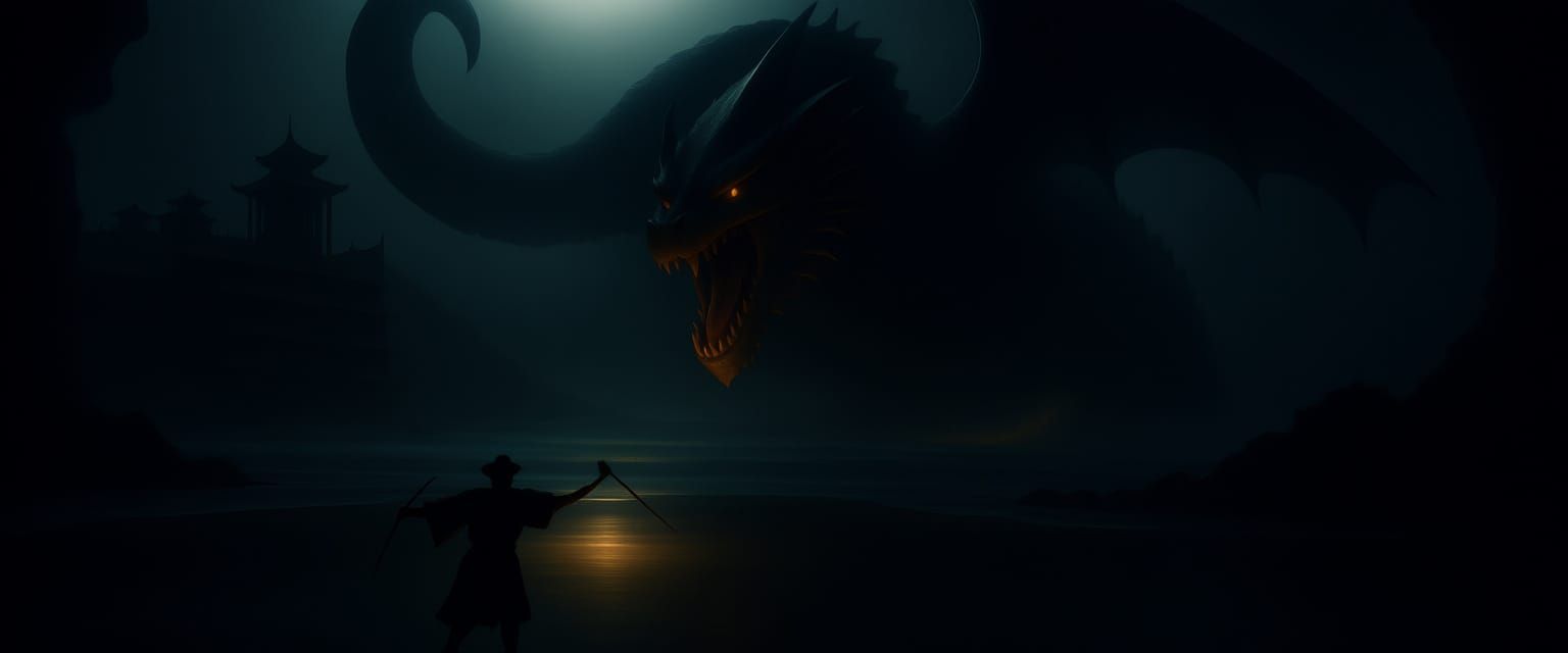 Monstrous Sea Serpent Battles Hero on Pirate Ship