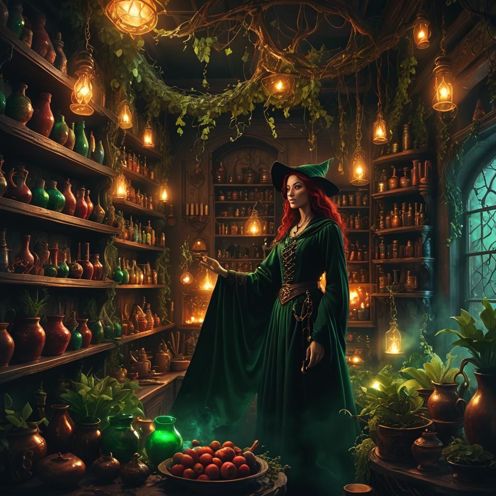Enchanted Dark Fantasy Kitchen Scene with Magical Ambiance