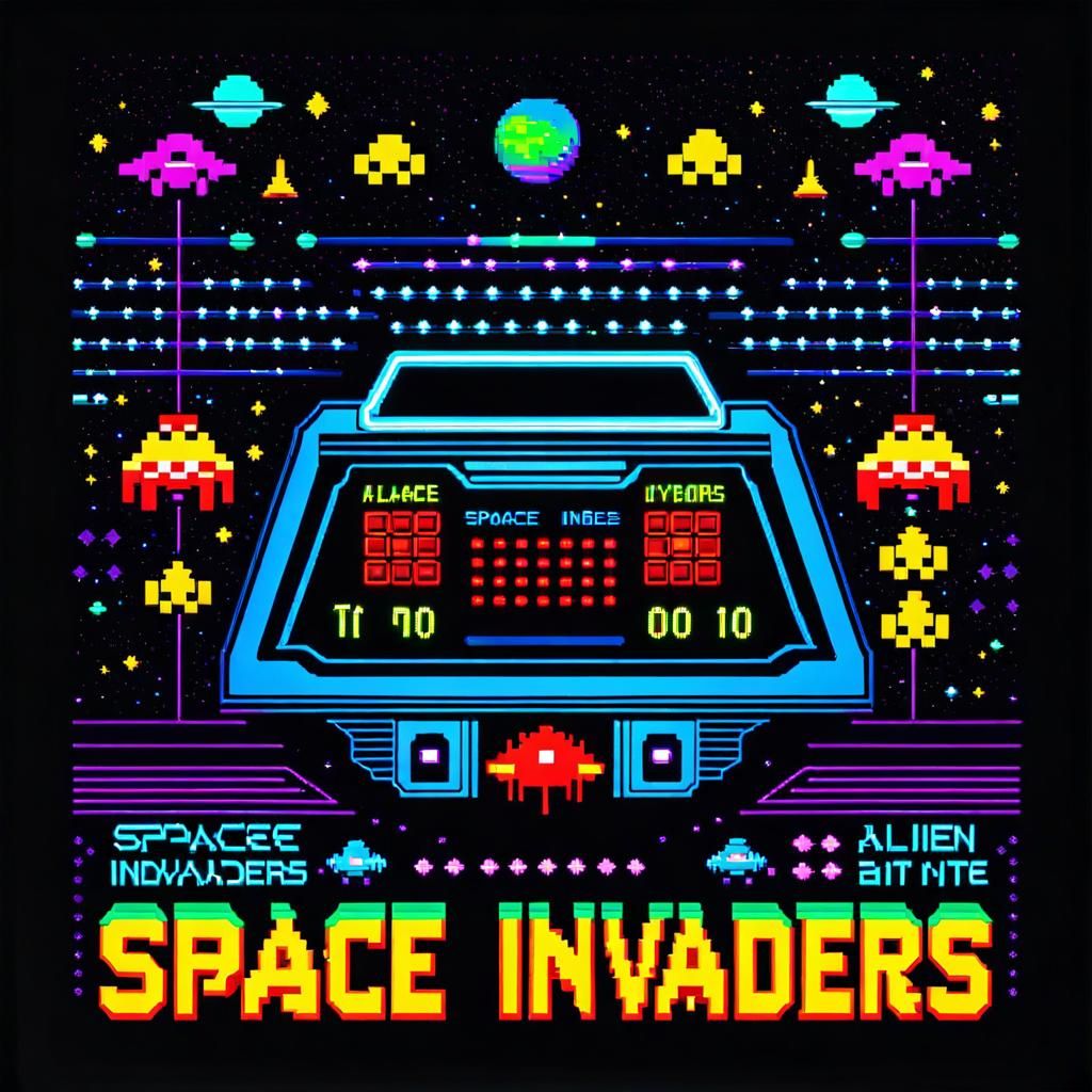 Retro Pixel Art "SPACE INVADERS" Arcade Sign