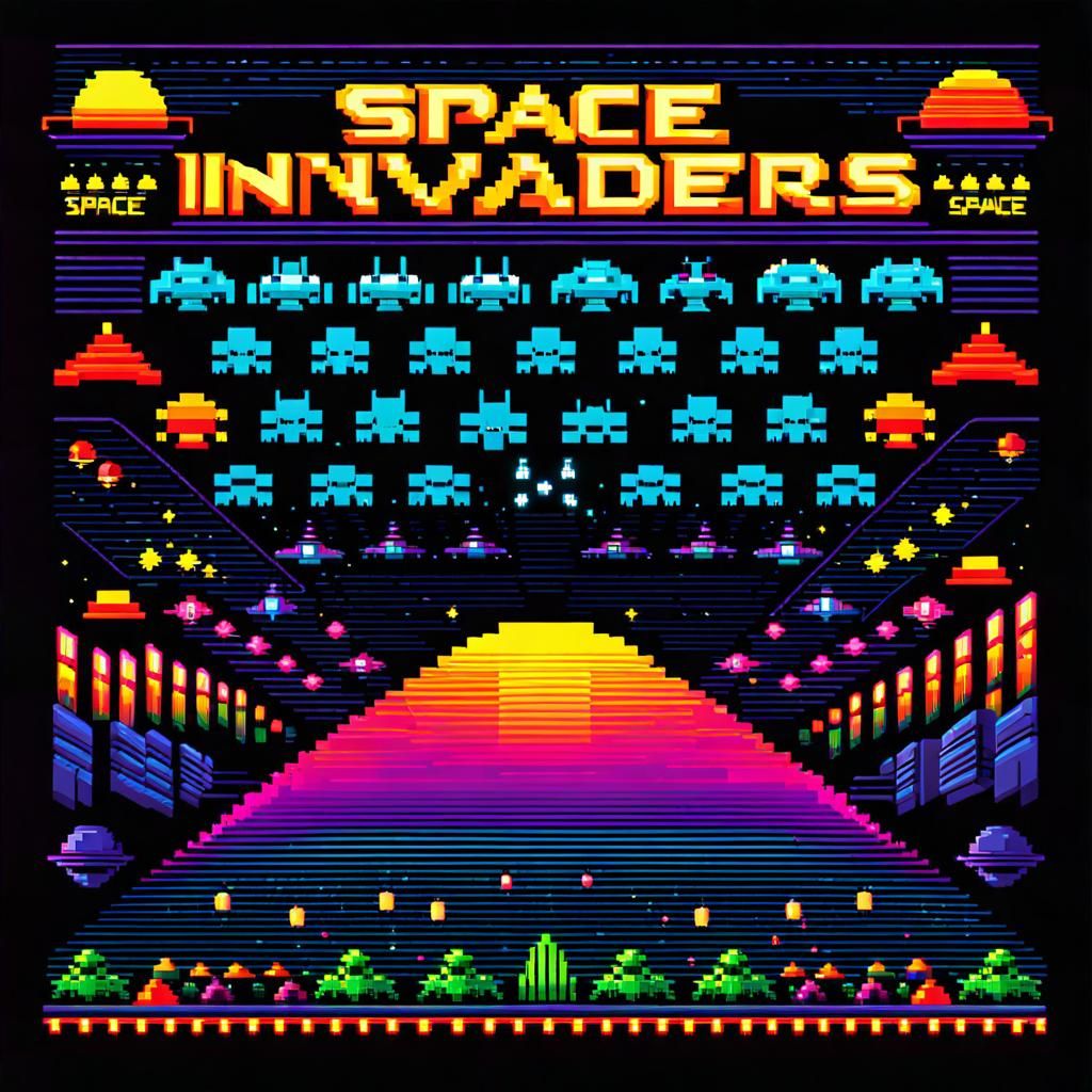 Retro Pixel Art Space Invaders Arcade Sign
