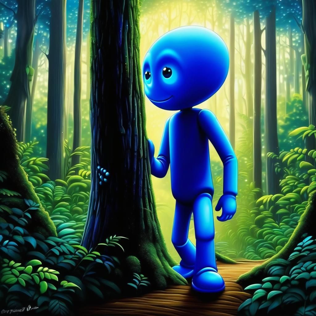 Little Blue Man Emerges from Enchanted Forest