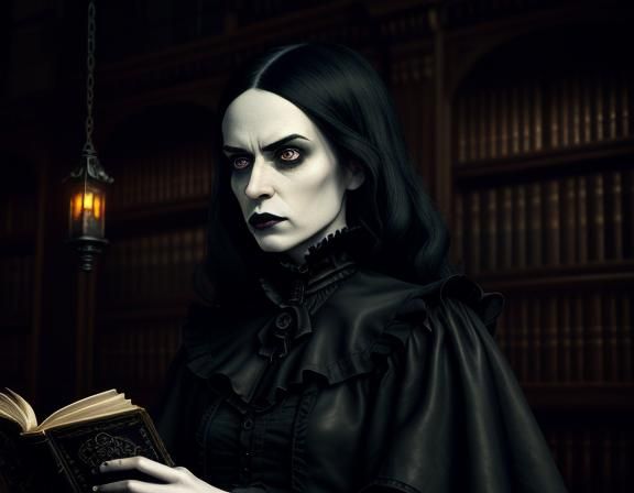 Female in Gothic Library, Dark Academia Chic