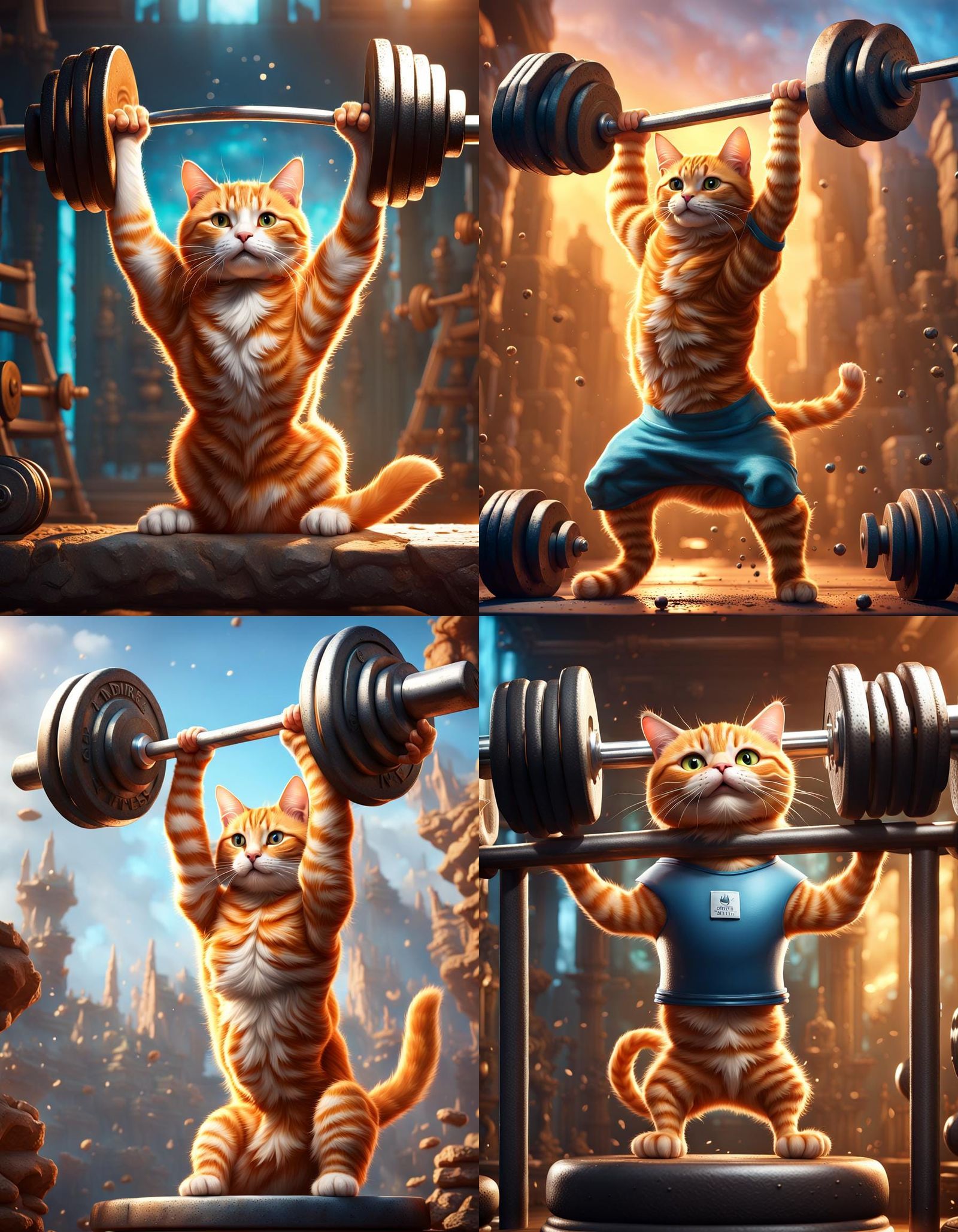 Ginger Tabby Cat Fitness Icon in Vibrant Deep Colors