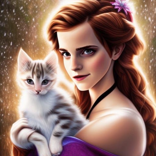 Emma Watson As Anna, From Frozen, Holding Kitten