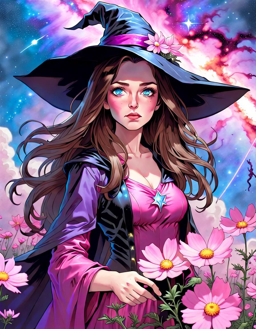 Surreal Witch Goddess Adorns Cosmic Skies