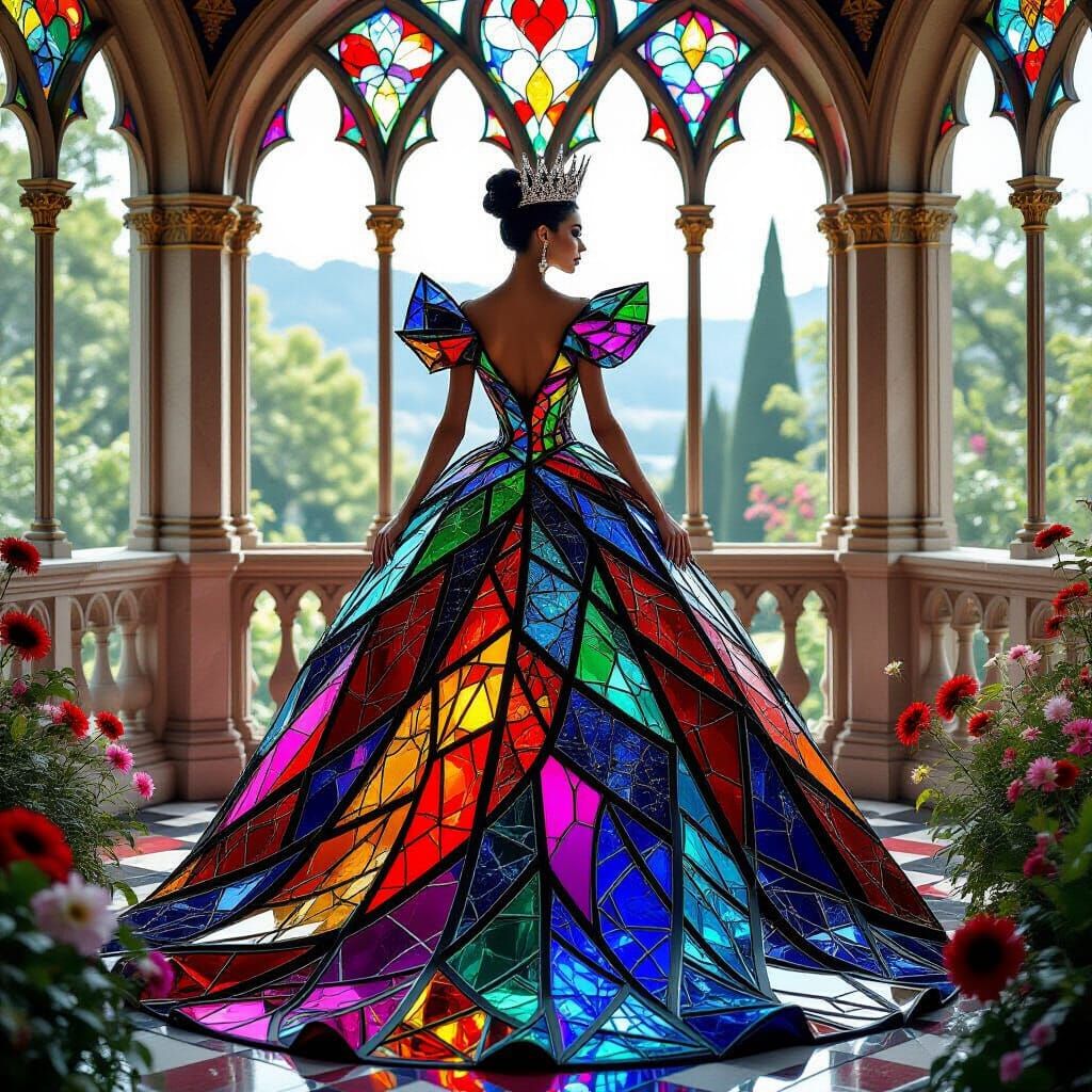 Queen of Hearts in Stained Glass Gown