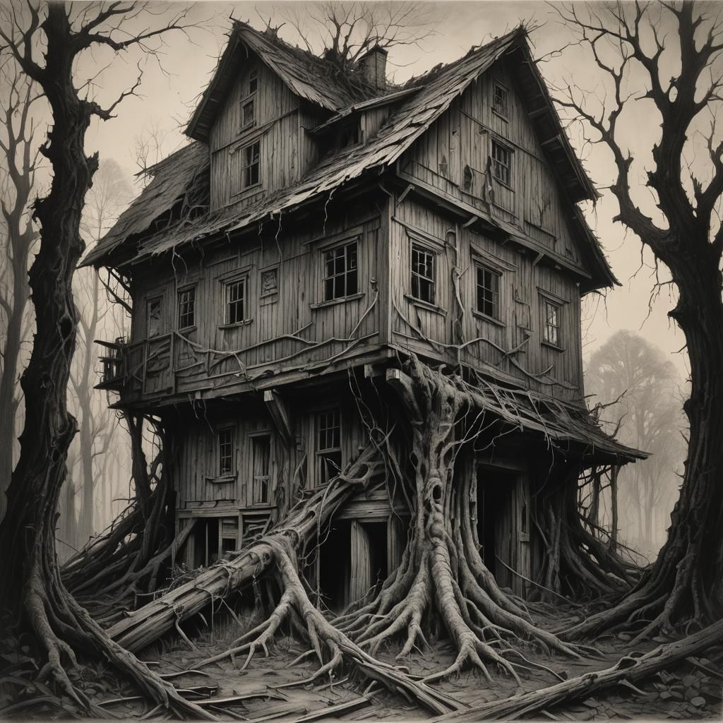 Eerie Abandoned Machine Shed in Charcoal Grey