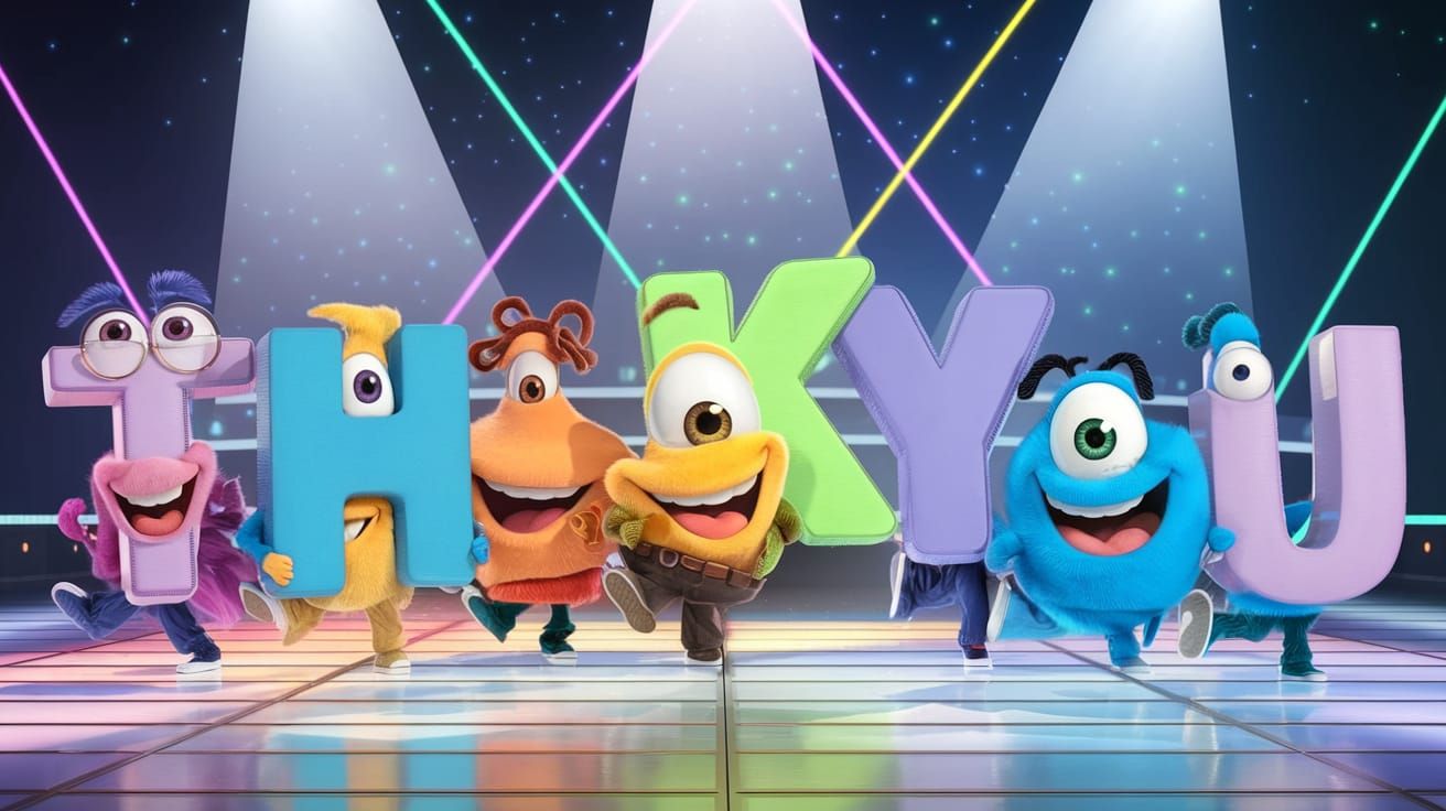 Whimsical Chibi Letters Dance in Triadic Colors