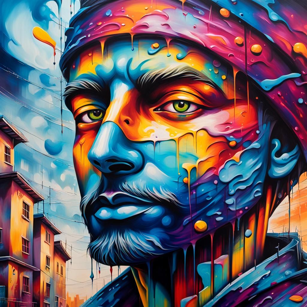 Energetic Street Art Portrait in Vibrant Acrylic Fusion