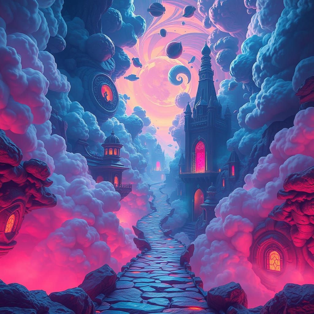 Vibrant Astral Plane Landscape in a Surreal Dreamscape