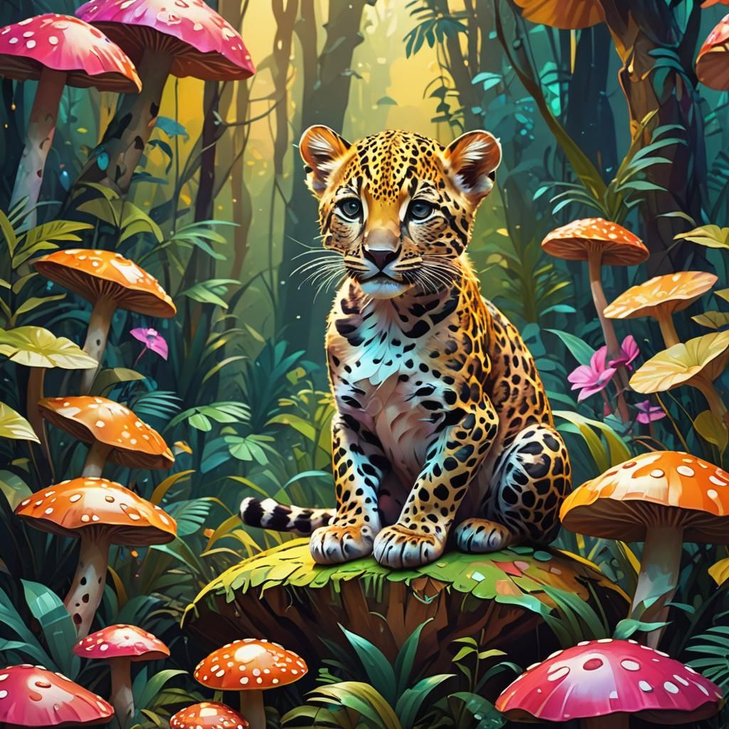 Softly Lit Fantasy Leopard Embarks on Jungle Adventure