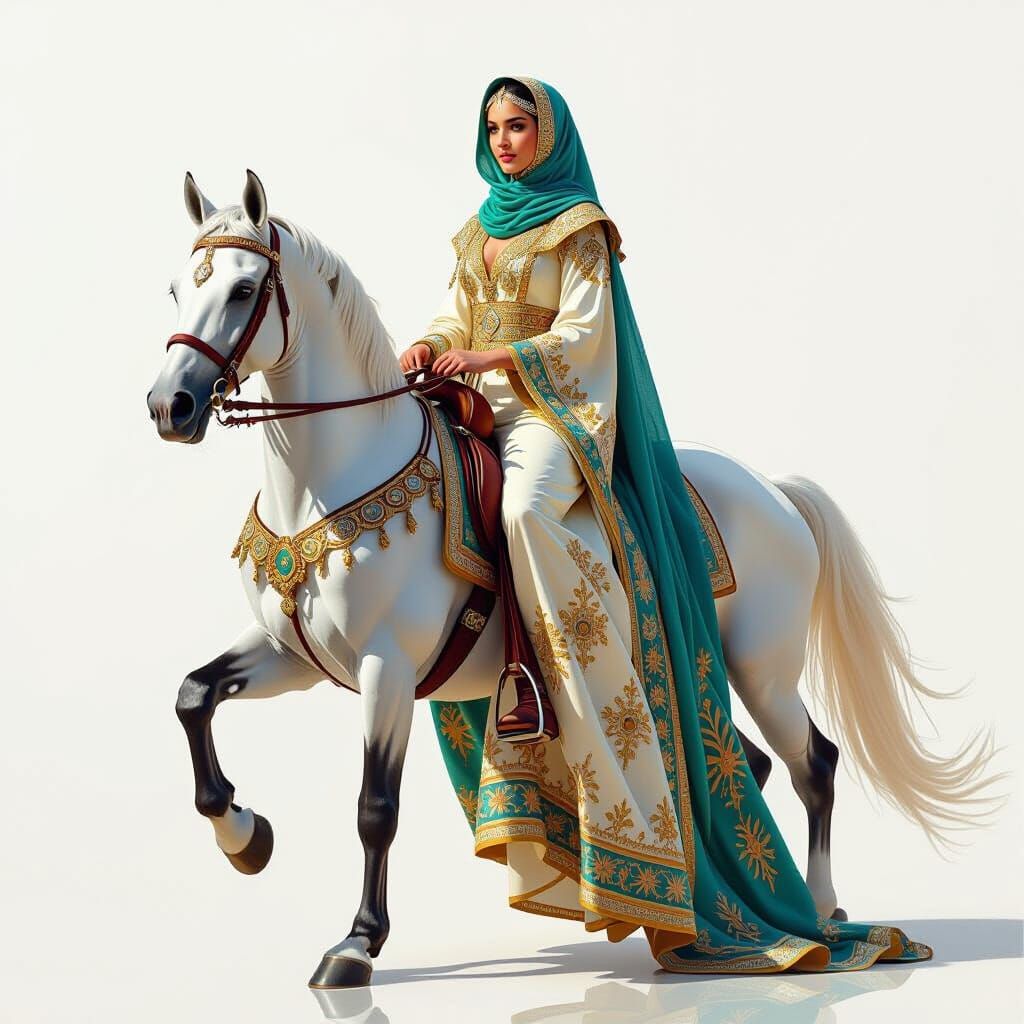 Elegant Arabian Stallion and Lady Rider in Oils