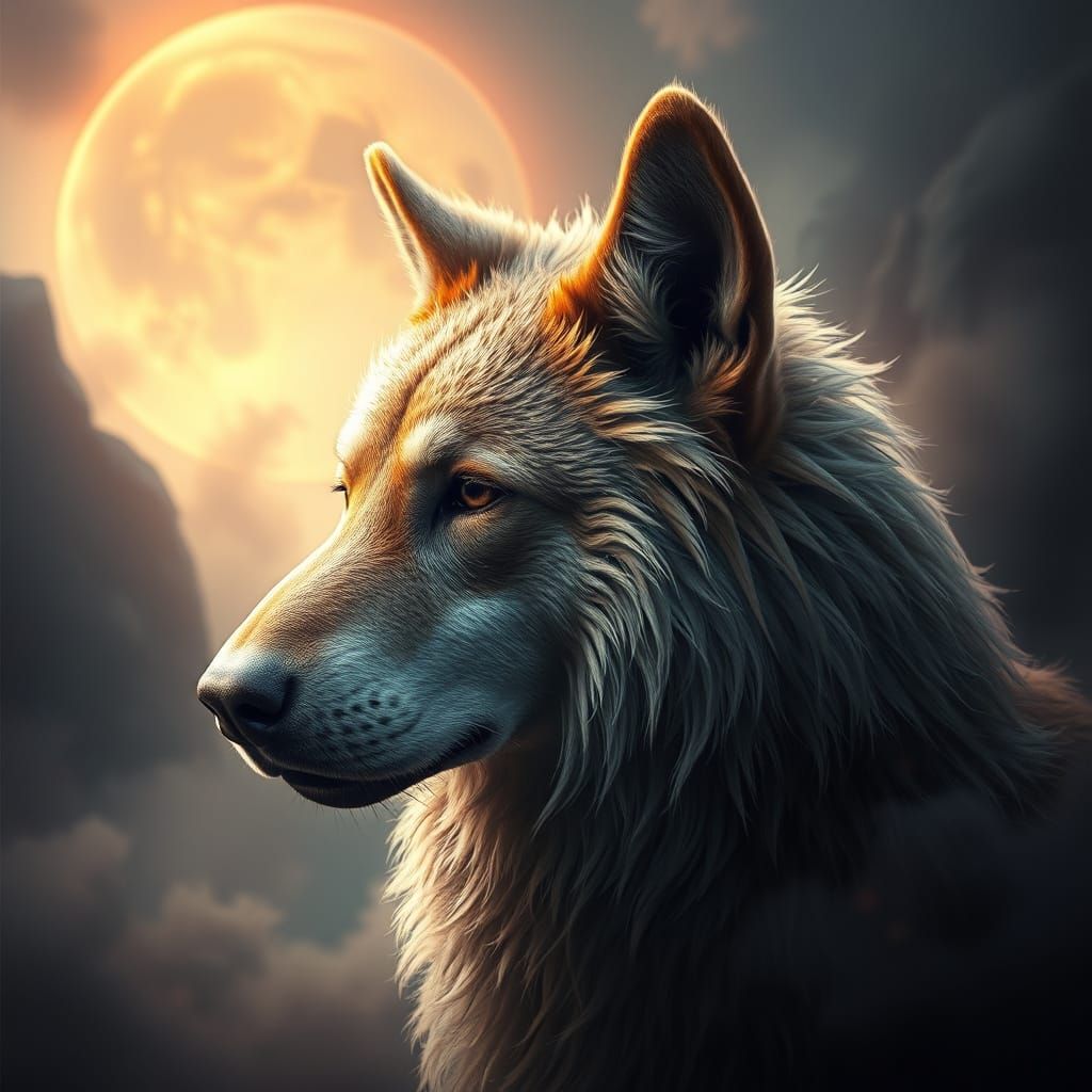 Majestic Photorealistic Canine in Dreamlike Landscape