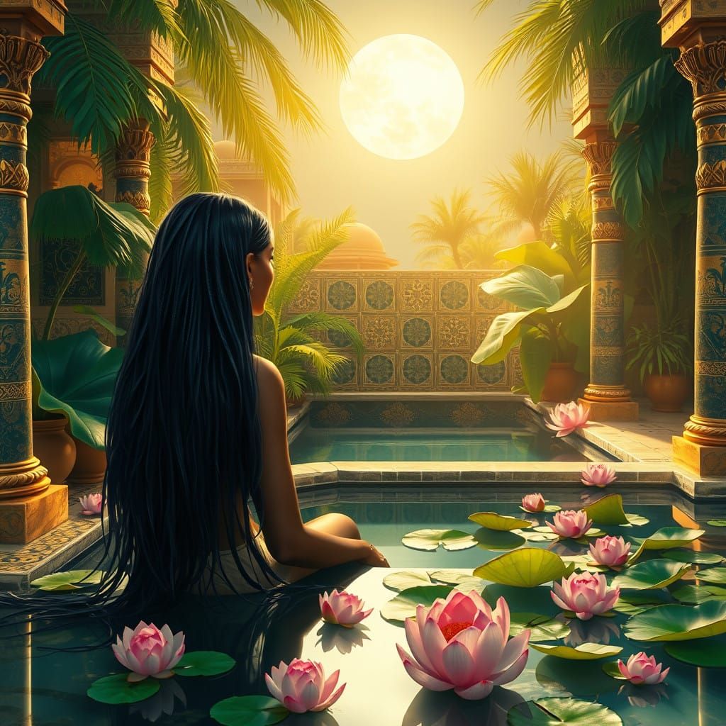 Egyptian Goddess in a Midnight Blue Oasis