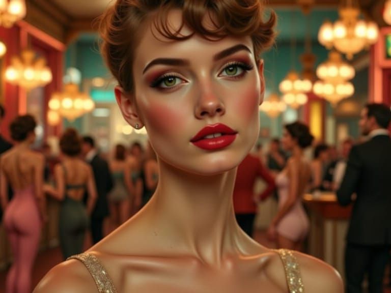 Seductive Woman in Lace: Art Nouveau Pin-Up Style