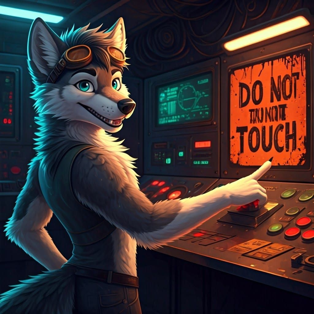 Futuristic Wolf in Control Room