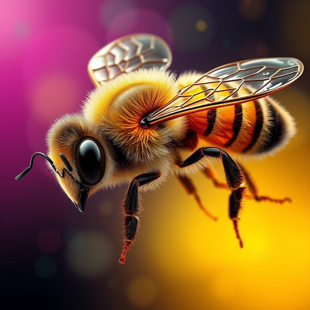 Hyperrealistic Glass Bee in Vibrant Colors