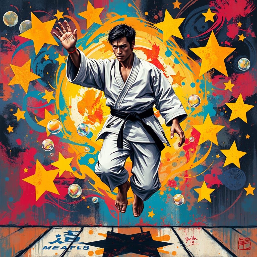 Floating Karate Kimono in Abstract Starscape