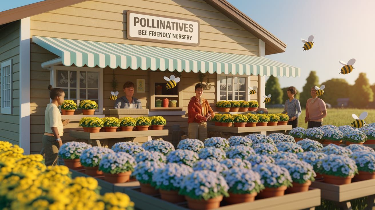 Bee Friendly Nursery Scene with Yellow and Blue Blooms