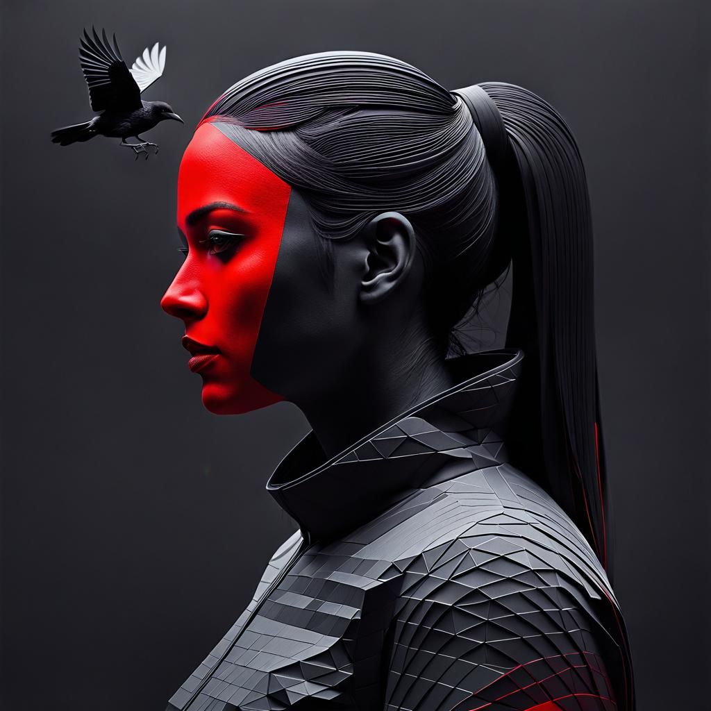 Girl and Raven in Phantom Geometry