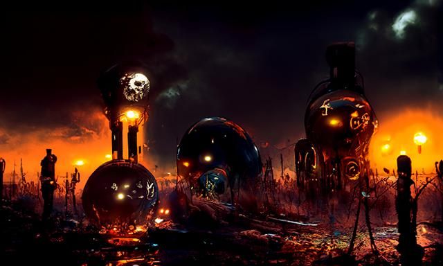 Surreal Solar-Punk War Train in Cyberpunk Style