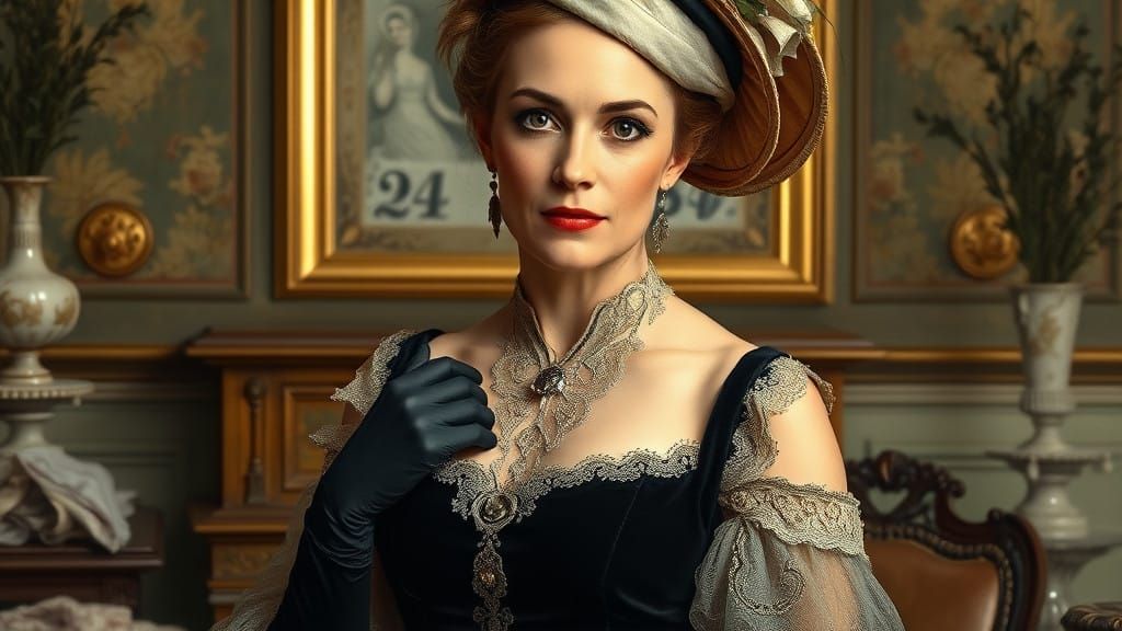 Elegant Victorian Lady in Grand Milliner's Attire