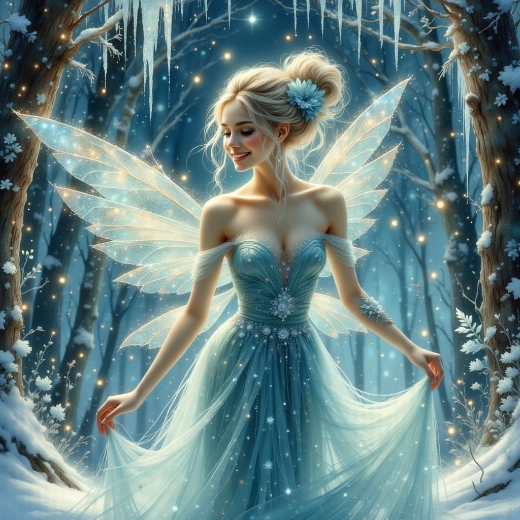 Ice Fairy in Winter Wonderland, Painterly Style