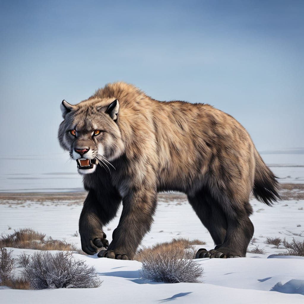 Sabertooth Stalks Prey in Fierce Tundra Landscape