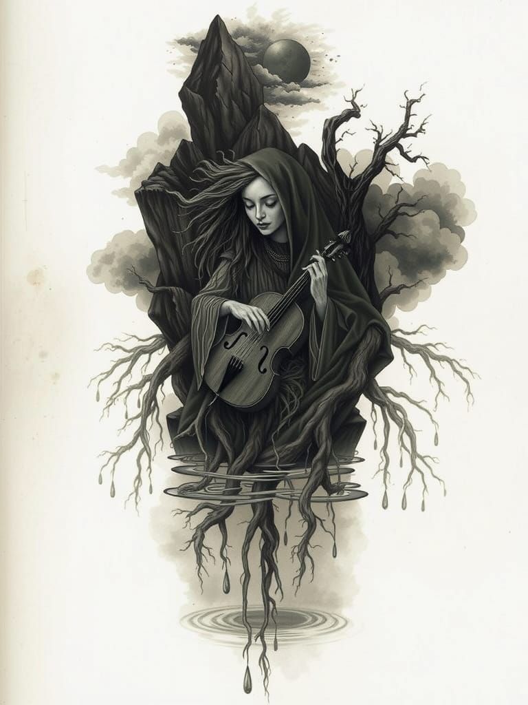 Mountains and Goddess as Sacred Tattoo Design