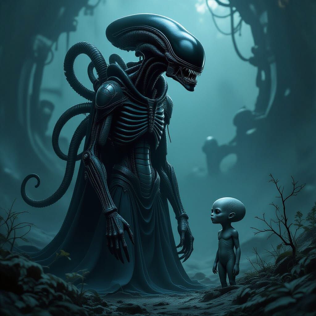 Eerie Alien Hybrid in Biomechanical Surrealism