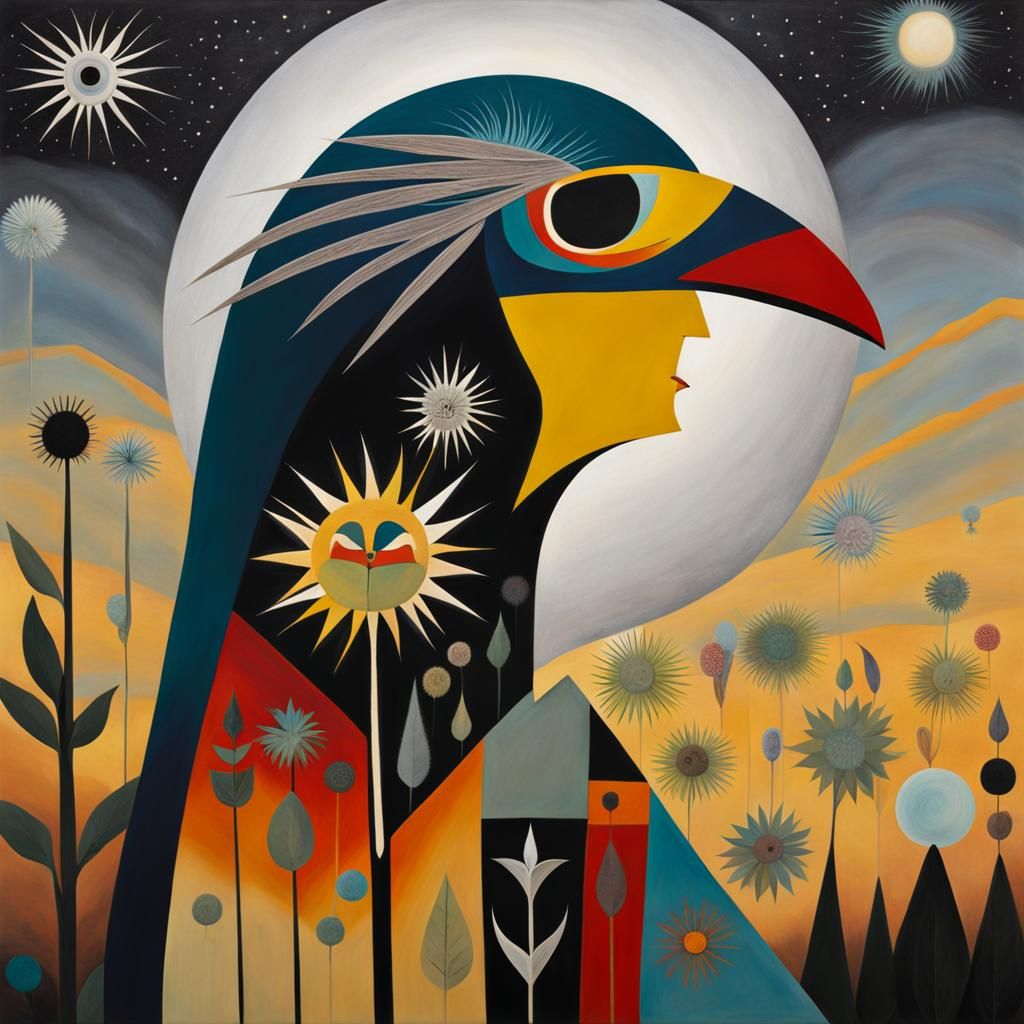 Surreal Thunderbird Soars in Vibrant Dandelion Dreamscape