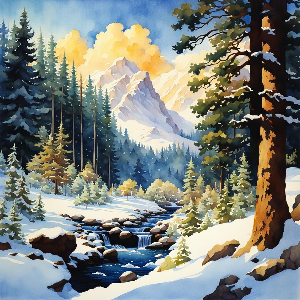 Ethereal Winter Wonderland in Watercolor