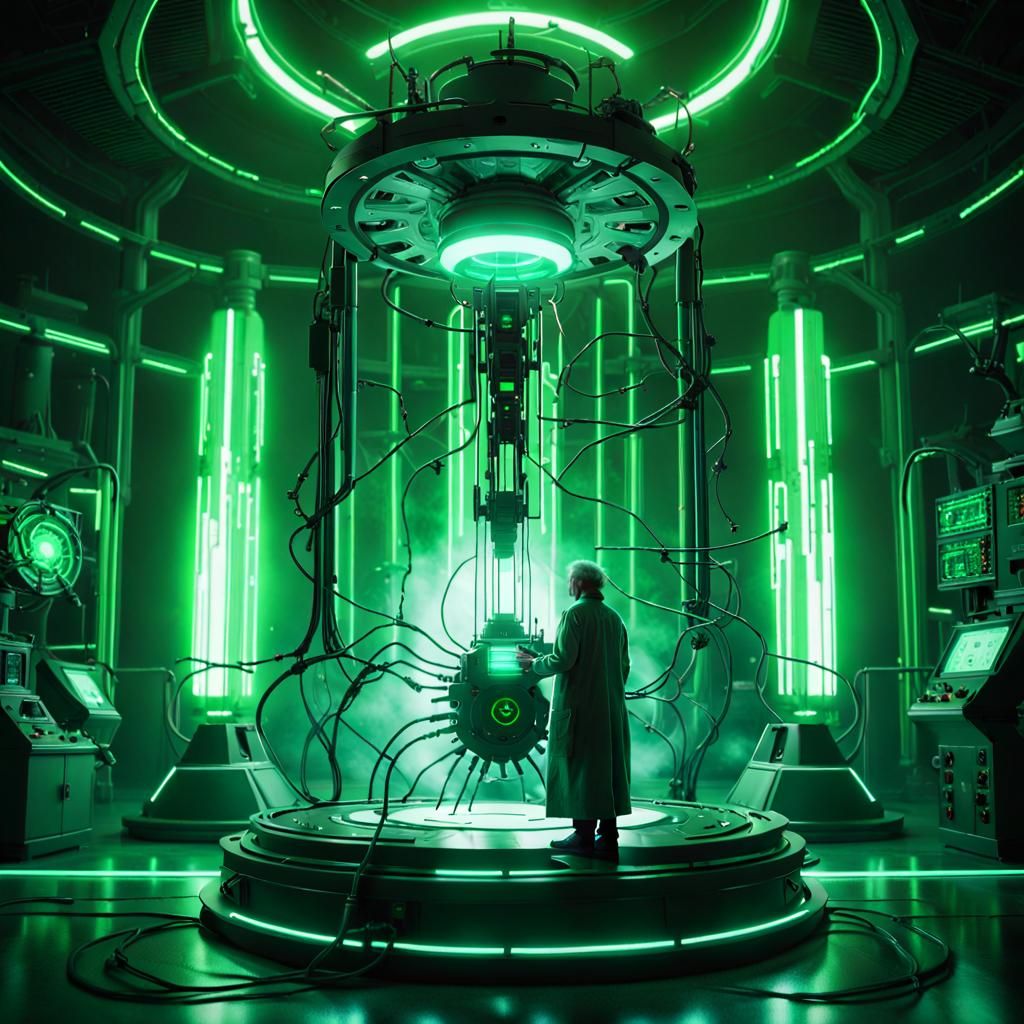 Surreal Sci-Fi Laboratory Scene in Neon Accents
